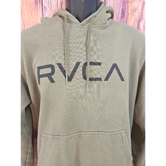 RVCA Olive Green Mens Hoodie Medium Cotton Blend Pullover With Kangaroo Pocket - Picture 3 of 8